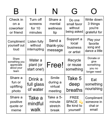 Wellness Wednesday: Kindness Bingo Card