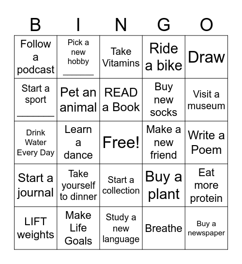 Wellness Bingo Card