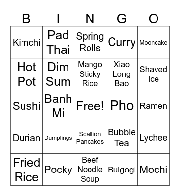 Food Bingo - Asian Affinity Buddy Breakfast Bingo Card
