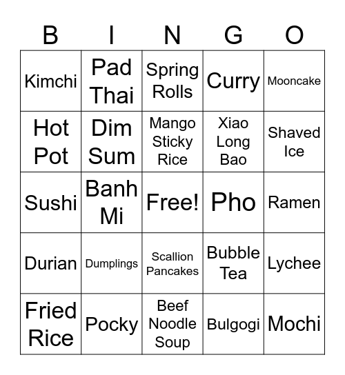 Food Bingo - Asian Affinity Buddy Breakfast Bingo Card