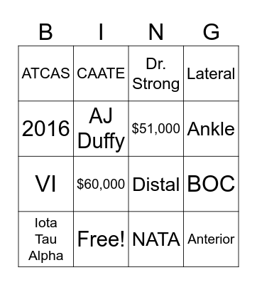TATSA Bingo Card