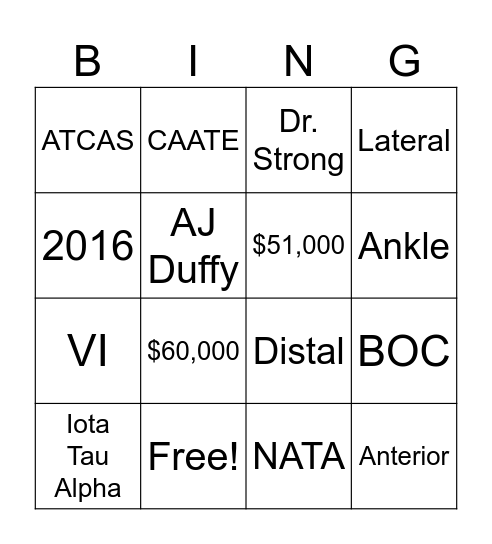 TATSA Bingo Card