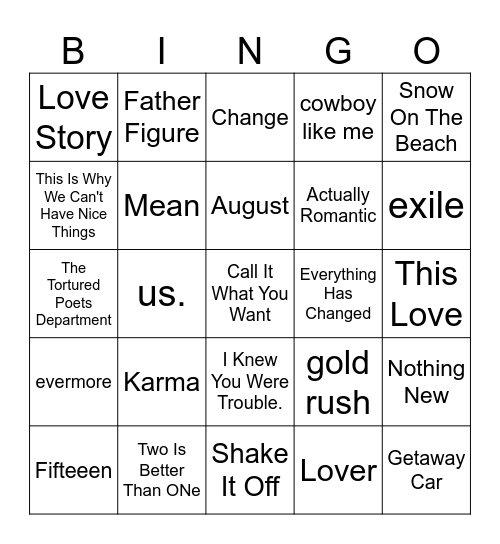 Five-0-Five Music Bingo - Taylor Swift 2 Bingo Card