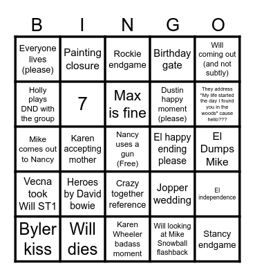 Stranger things 5 Bigno Bingo Card
