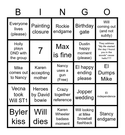 Stranger things 5 Bigno Bingo Card