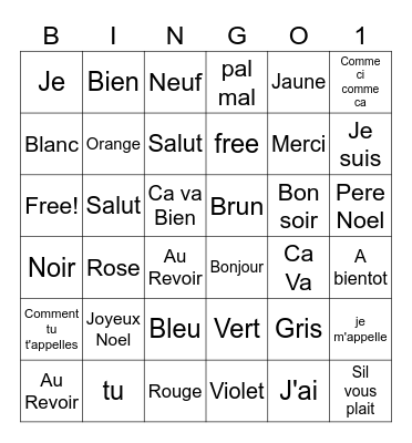 French Colors & Greetings Bingo Card