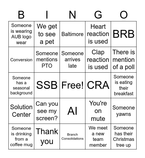 Consumer Admin All Hands Bingo Card