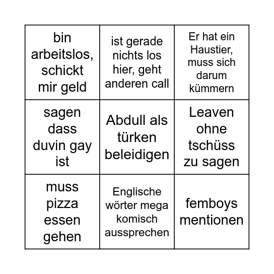 Taxe Bingo Card Bingo Card