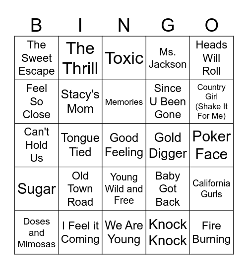 Frat Party Bingo Card