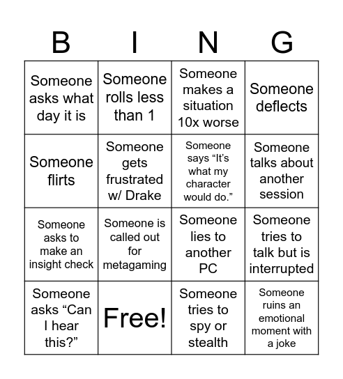 Session Bingo Card