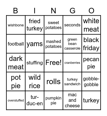 Thanksgiving Bingo Card