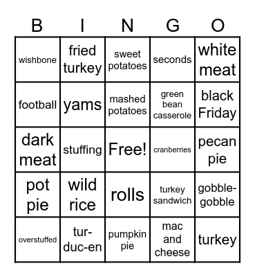 Thanksgiving Bingo Card