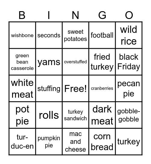 Thanksgiving Bingo Card