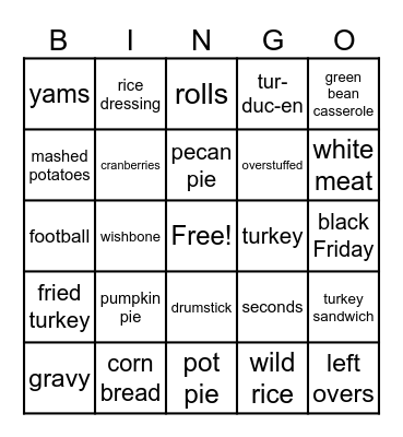 Thanksgiving Bingo Card