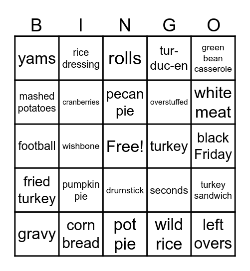 Thanksgiving Bingo Card
