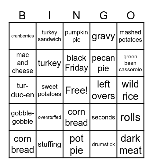 Thanksgiving Bingo Card