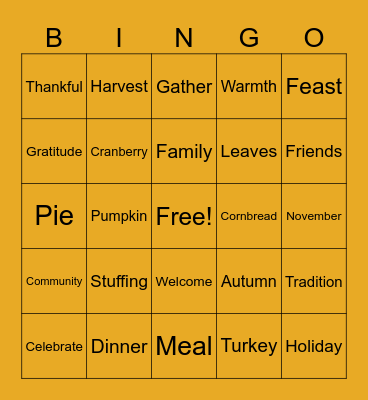 Thanksgiving Bingo Card