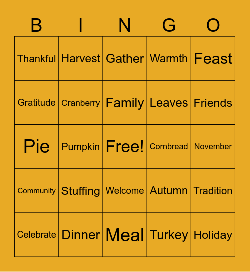 Thanksgiving Bingo Card