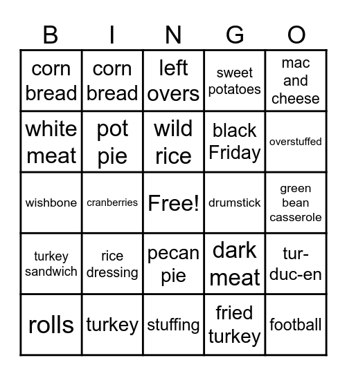 Thanksgiving Bingo Card