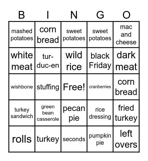 Thanksgiving Bingo Card