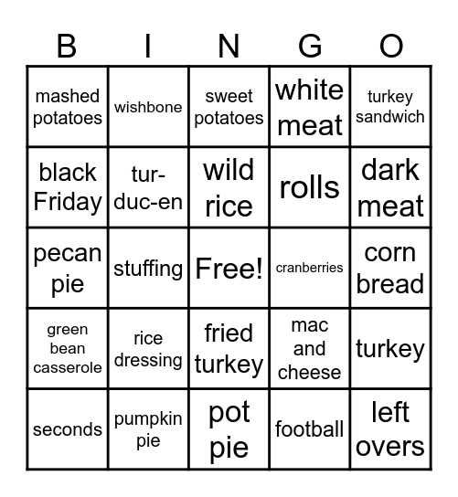 Thanksgiving Bingo Card
