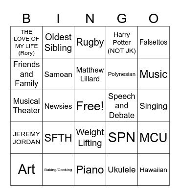 Greydons Bingo Card
