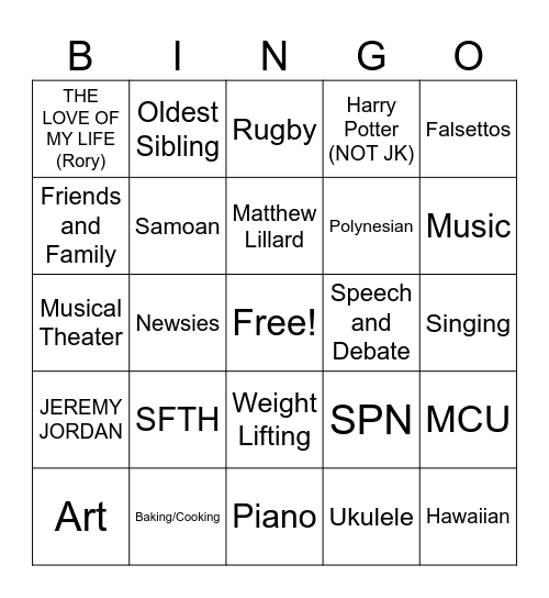 Greydons Bingo Card