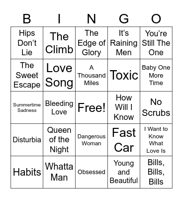 Iconic Female Artists Bingo Card