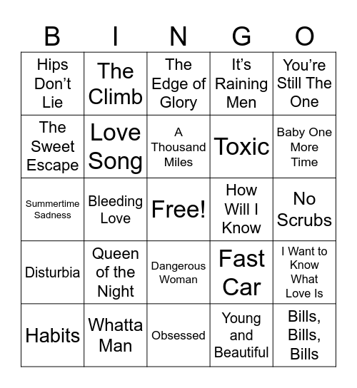 Iconic Female Artists Bingo Card