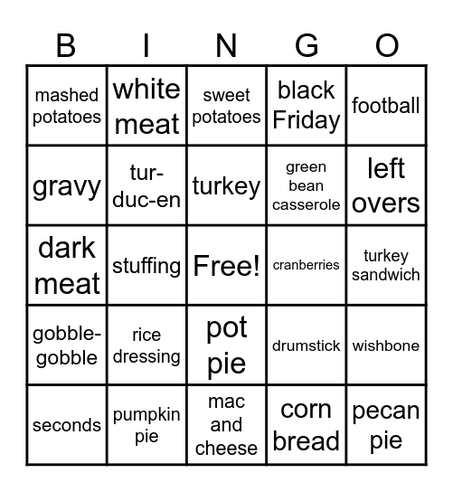 Thanksgiving Bingo Card