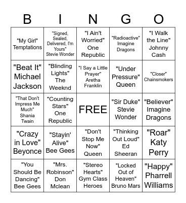 Musical Bingo Card
