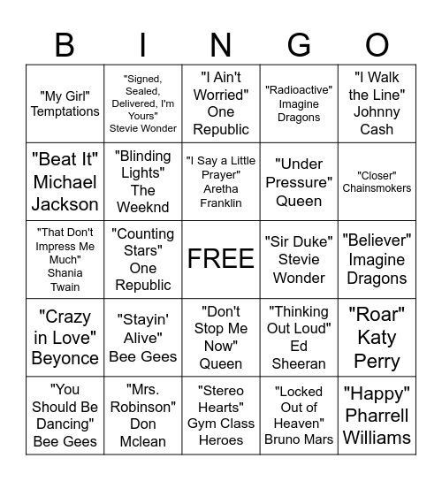 Musical Bingo Card