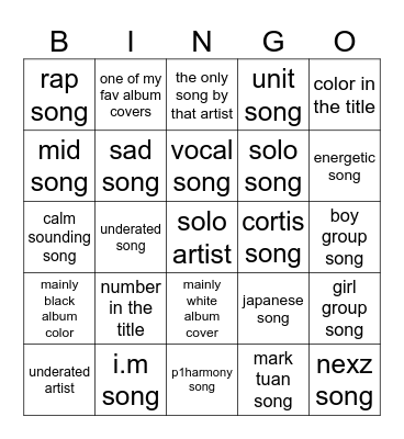 j / k pop playlist 3.0 Bingo Card