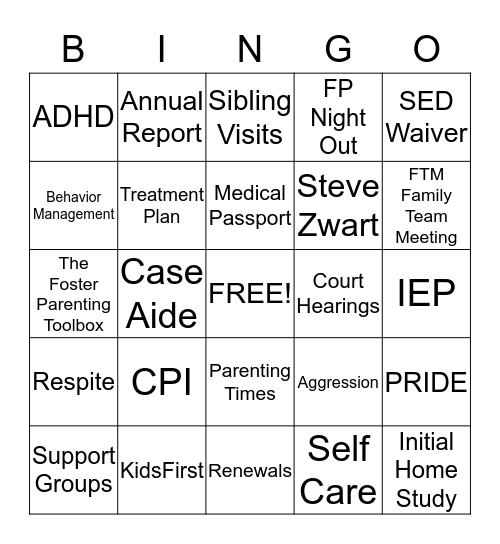 LCFS Foster Care Bingo  Bingo Card