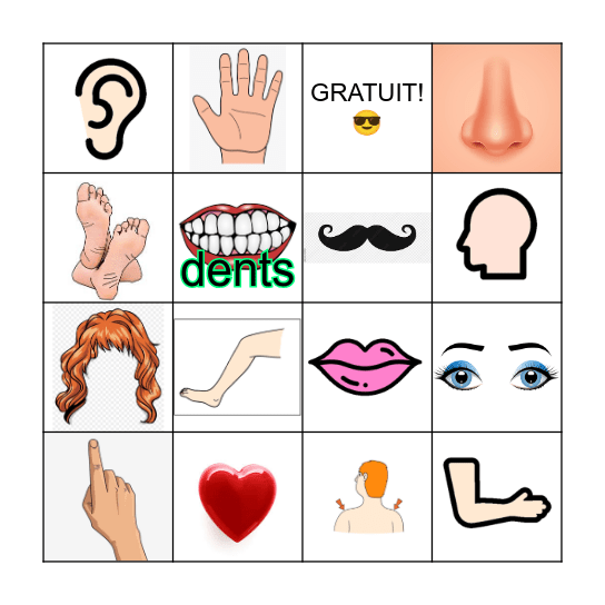 Les Parties du Corps Bingo Card