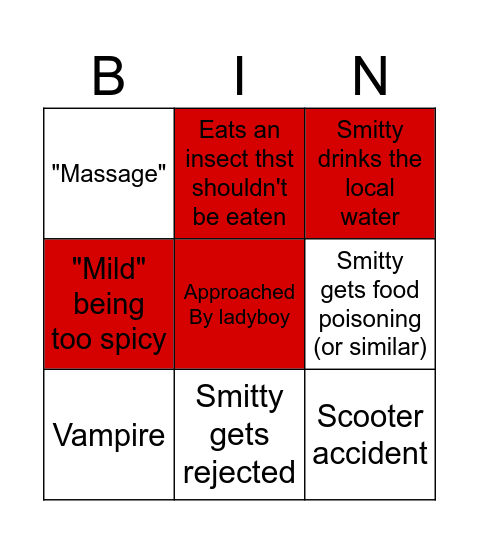 Smittys SEA trip Bingo Card
