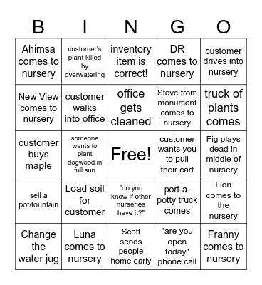 NURSERY BINGO Card