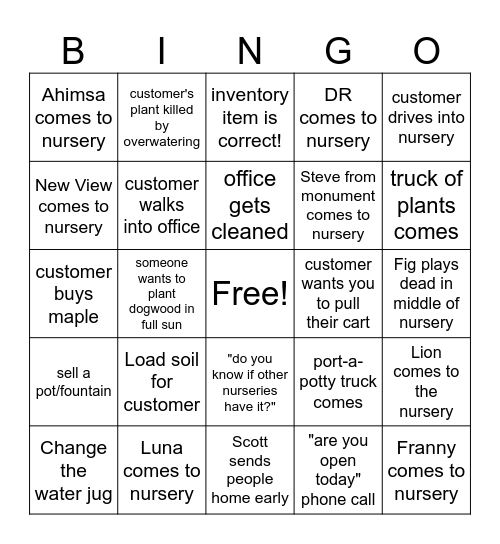 NURSERY BINGO Card