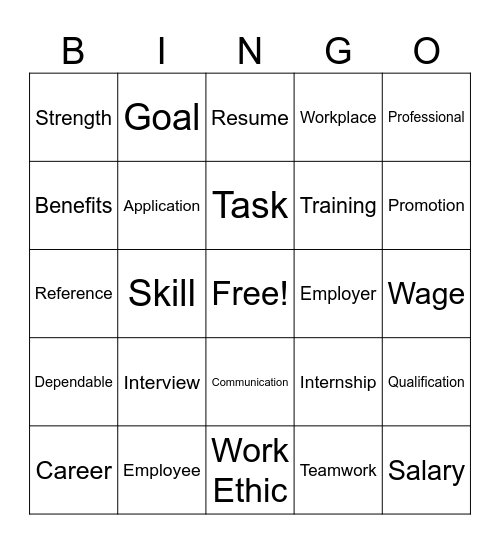 Career Ed Bingo Card