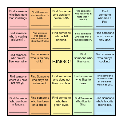 Find Someone Who... Bingo Card