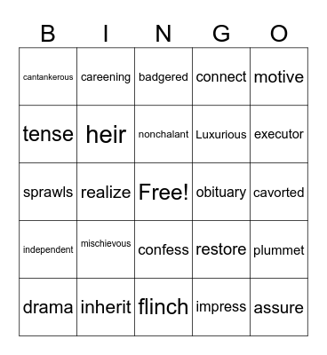 Vocabulary BINGO Card