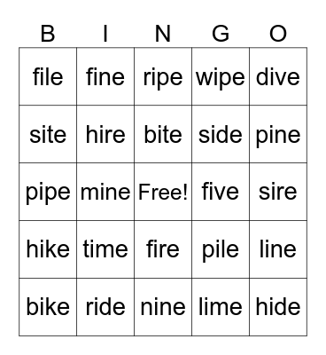 CVCE Long I Bingo Card