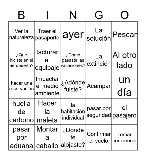 unidad 2 Bingo Card