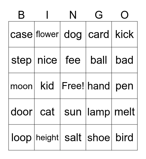 Rhyming Bingo Card