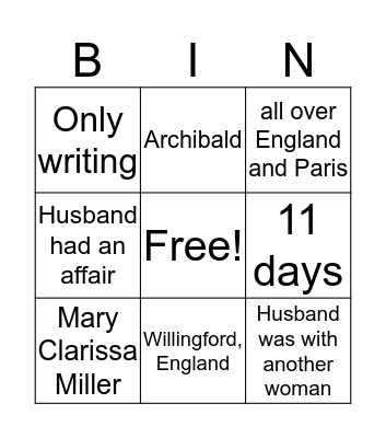 Agatha Christie               Later Years Bingo Card
