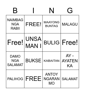 LANGUAGE CARD Bingo Card