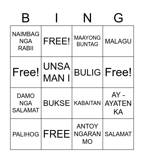LANGUAGE CARD Bingo Card