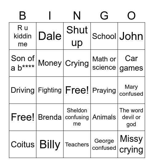 Young Sheldon Bingo Card