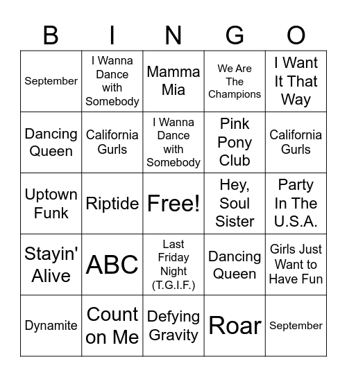 Music BINGO Card