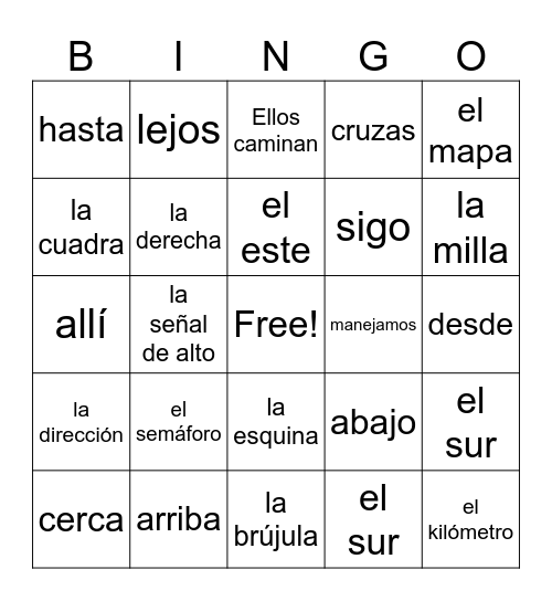 Las direcciones U6 Bingo Card
